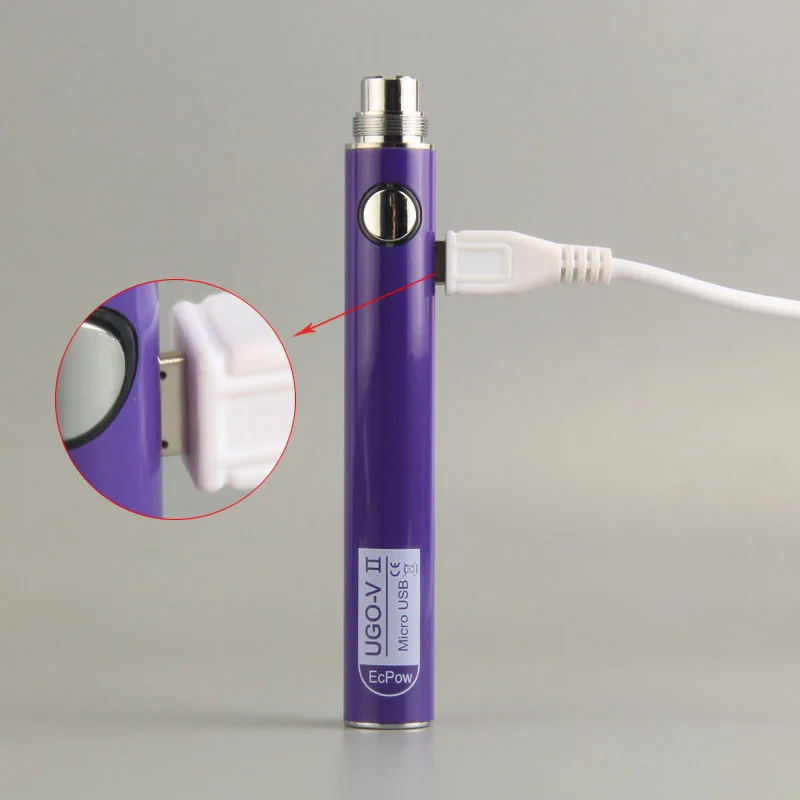 UGO V II Аккумулятор для электронной сигареты для EGo 510 атомайзеры с резьбой 650/900mah E Аккумулятор для электронной сигареты EGo Micro USB зарядное устройство - Цвет: Фиолетовый