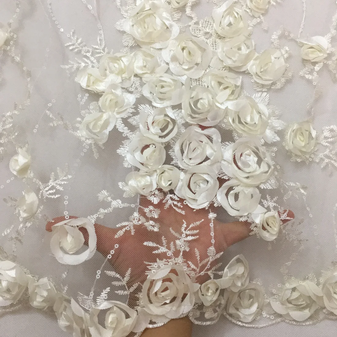 Белый стиль Французский Чистая кружевная ткань Блестки бусины 3D цветок африканская кружевная ткань высокого качества нигерийская кружевная ткань KCD990
