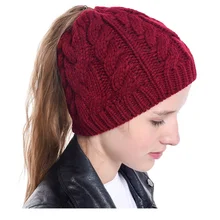 Осенне-зимняя женская вязаная шапка, вязаная теплая шапка «конский хвост», модная зимняя эластичная шапка Skullies Beanies, женская шапка