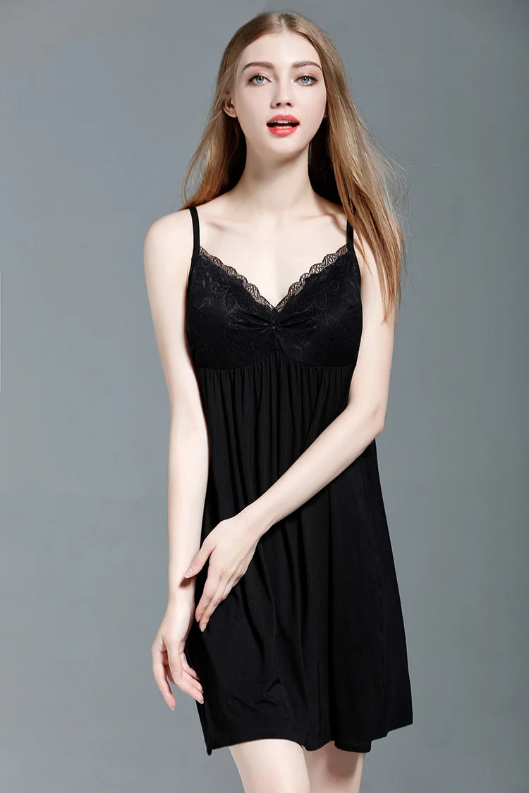

New Modal Smooth Women's Sleep Skirt Sexy Lace Nightgowns Home Clothing Femme Soft Sales Loose