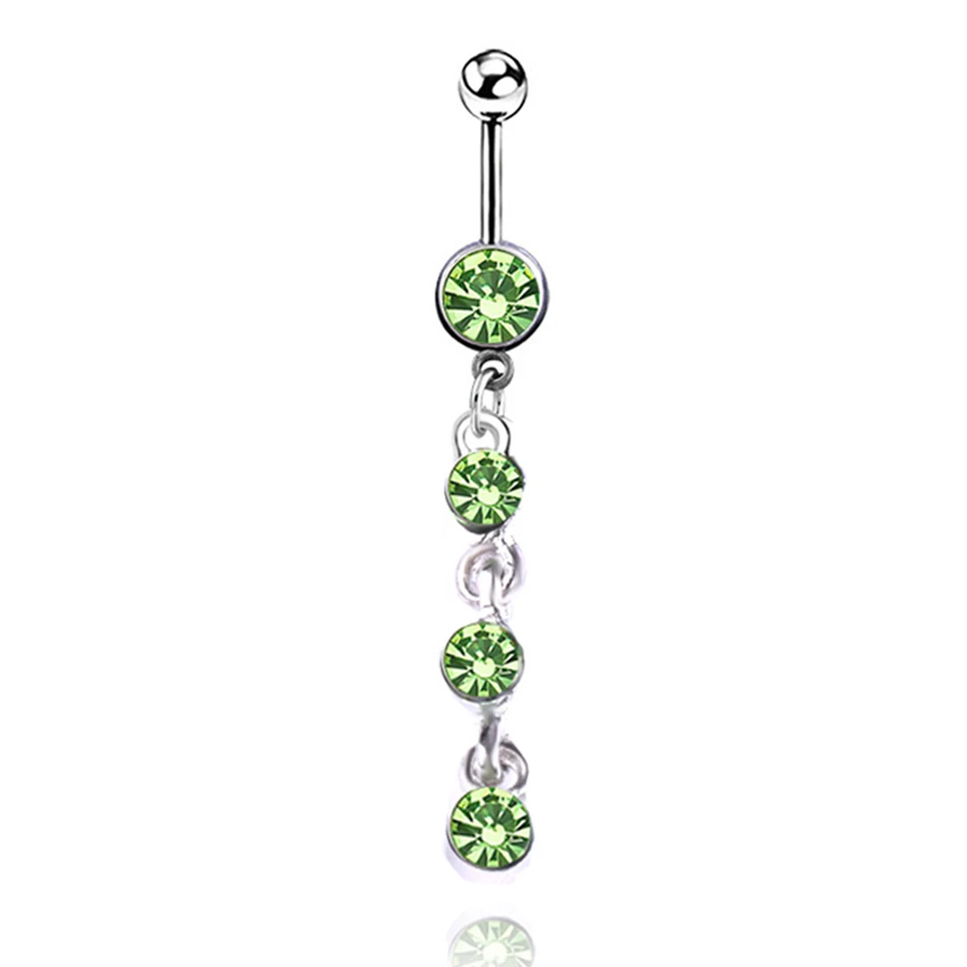 5Pcs Green Crystal Leaf Turtle Belly Button Dangle Navel Ring Set Surgical Steel