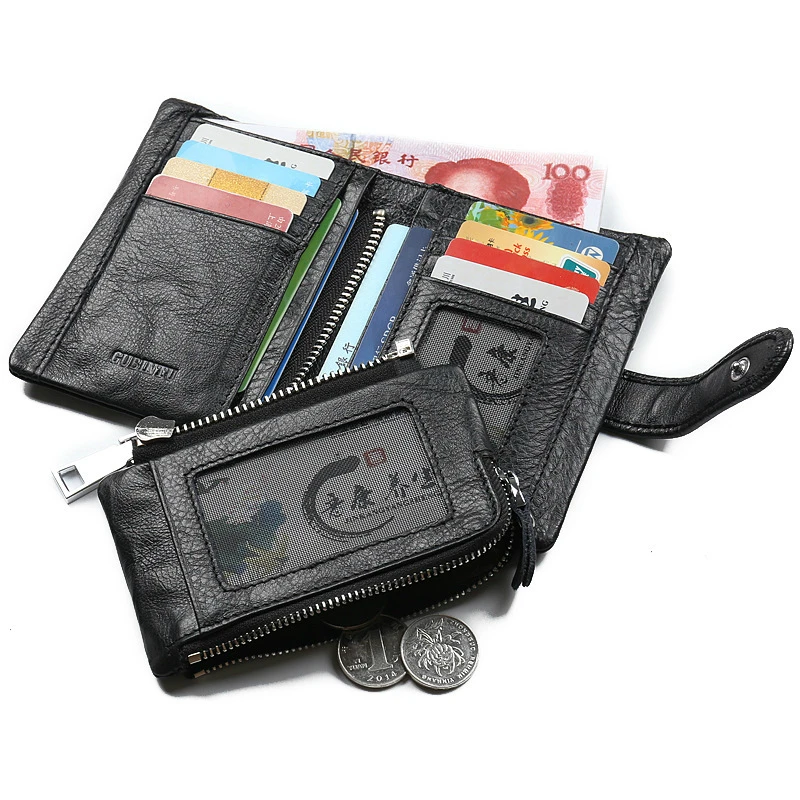 

JINBAOLAI Top layer cowhide 30% discount multi - card short men's wallet multi - function leather coin bag wallet