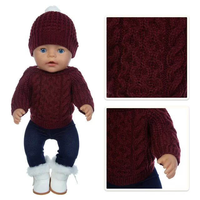 1Set Sweater Suit+hat+scarf +gloves Fit 17inch 43cm Doll Clothes Born Baby Suit For Baby Birthday Festival Gift 10