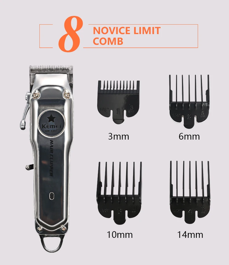 KEMEI Профессиональная стрижка бритва триммер для волос перезаряжаемая машинка для стрижки волос Низкий уровень шума Электрический триммер для бороды полностью металлический эпилятор