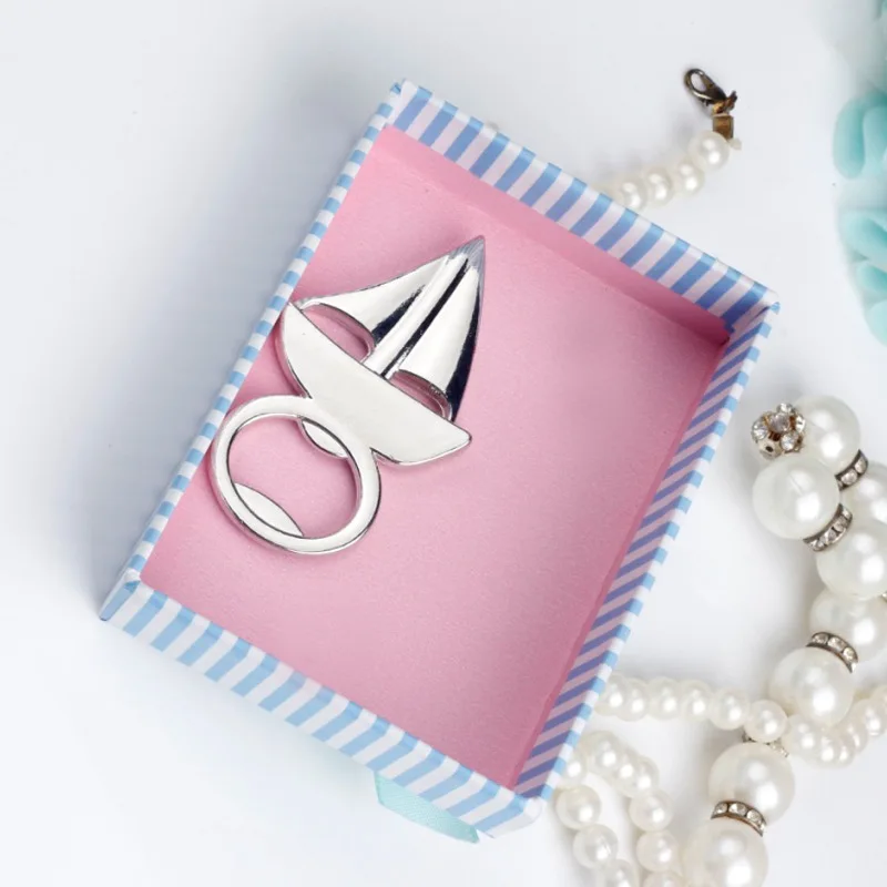 Hot Sales New Style Metal Creative Sailboat Model Bottle Opener Key Ring Wedding Small Gifts