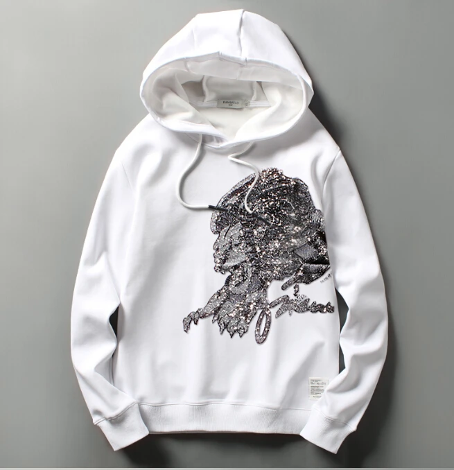 as shown Дизайн бриллиантовый Лев и плюшевый пуловер высокого качества Зимняя модная мужская Толстовка и Женская толстовка с капюшоном - Цвет: as shown