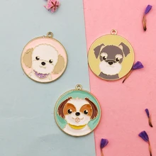 10 шт. Пёс из мультфильма эмали Charms модное круглый Форма Puggy Подвеска из сплава для творчества, рукоделие, браслет, Цепочки и ожерелья ювелирные изделия аксессуары FX256