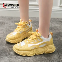 WWKK/женские кроссовки; коллекция года; Повседневная обувь из дышащей сетки на толстой подошве; женские кроссовки со шнуровкой; женская Вулканизированная обувь на платформе