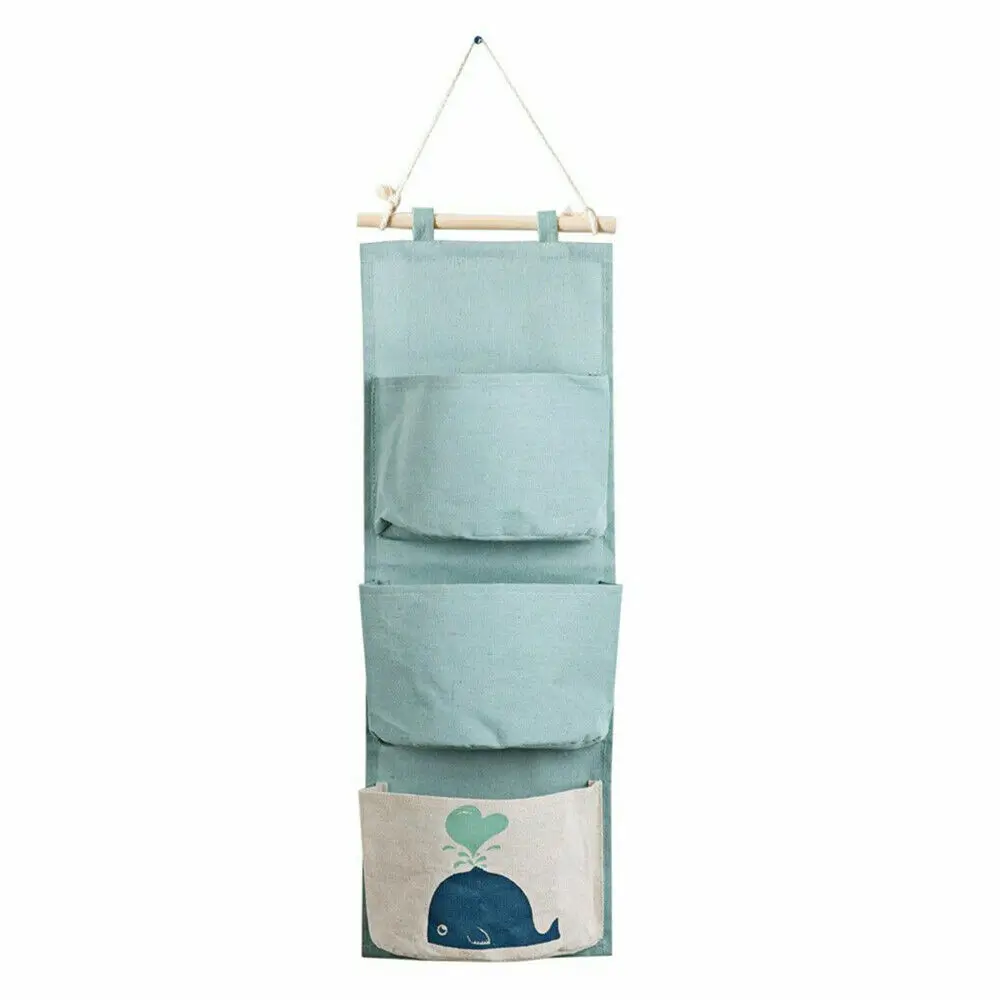 3 Pockets Green 3/7 карманы, Настенная сумка для хранения, косметический Органайзер для игрушек, гардероб, Льняная сумка для хранения в ванной, корзина для хранения мелочей - Цвет: 3 Pockets Green
