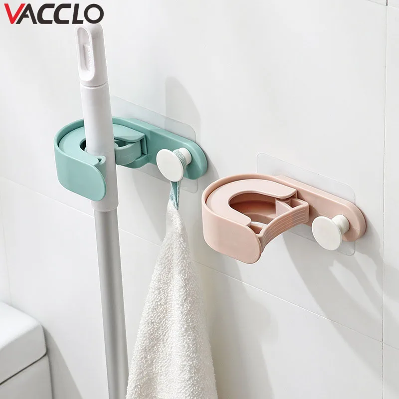 Vacclo Household Wall Hanging Seamless Adhesive Mop Hook Free Punching Bathroom Broom Storage Rack Storage Hook Organizer