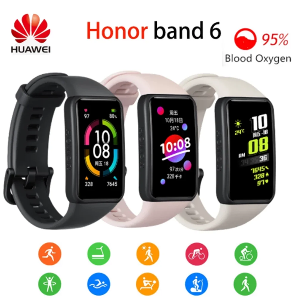 Original Huawei Honor Band 6 NFC Watch Band5 Smart Bracelet 1.47Inch Swimming Waterproof Fitness Heart Rate Monitoring Music | Электроника
