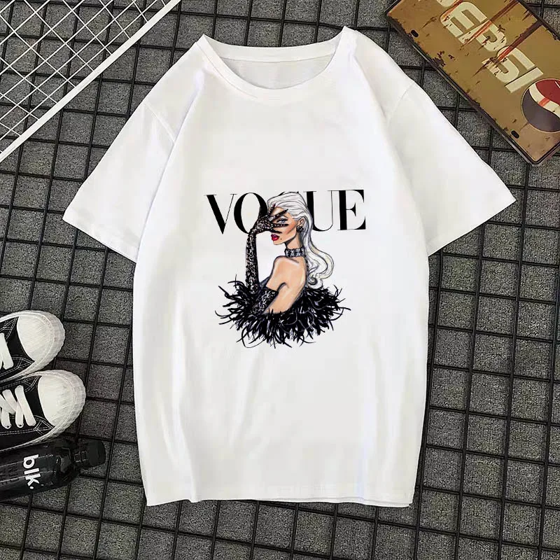 Summer New 2020 Fashion T shirt Women VOGUE letter print Harajuku Tshirt O-neck Short Sleeve T-shirt White Tops Female Clothing