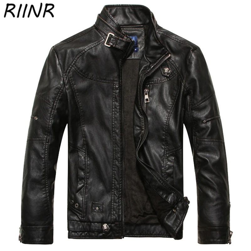 RIINR autumn and winter men leather jacket European American fashion plus velvet warm washed M-4XL | Мужская одежда