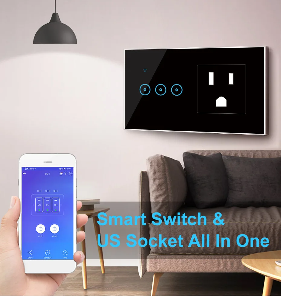 Inteligente de Parede Temporizador de Controle sem Fio Compatível com Alexa Inteligente de 1 Interruptor Touch Gang Controle Ewelink 110v 220v Ifttt Suporte 2 3 - Image 3