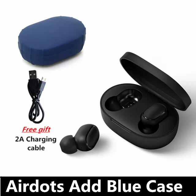 add dark blue cable Оригинальные беспроводные наушники Xiaomi Redmi Airdots True, голосовое управление, Bluetooth 5,0, шумоподавление, управление краном, зарядная коробка, вкладыши - Цвет: add dark blue cable