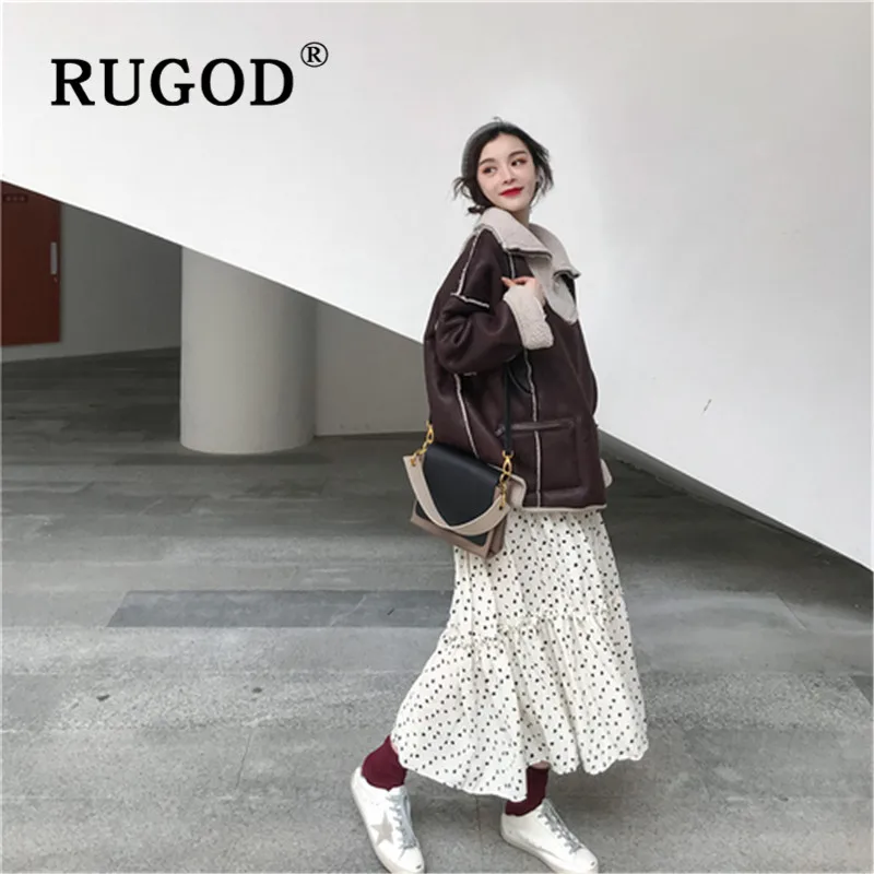 Женское пальто с длинным рукавом RUGOD Свободное мехом в Корейском стиле