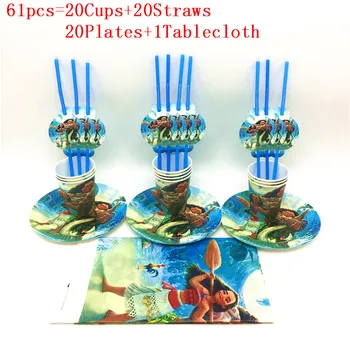 

61pcs\lot Moana Cartoon Baby Shower Decoration Birthday Party Straws Moana theme Paper Cups Kids Favors Plates Happy Supplies