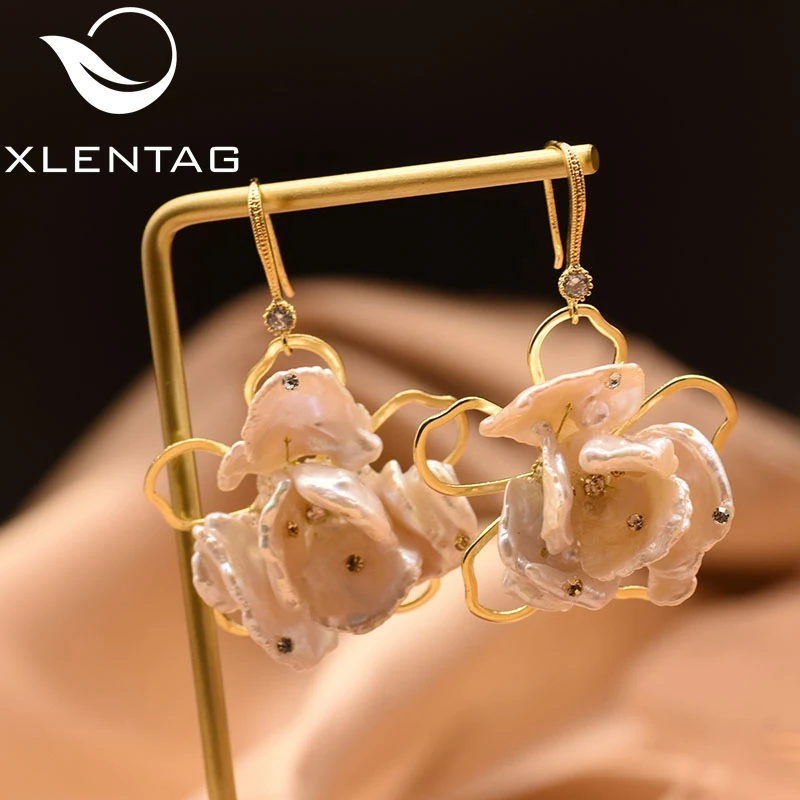XlentAg натуральные пресноводные барочные белые жемчужные цветочные серьги для