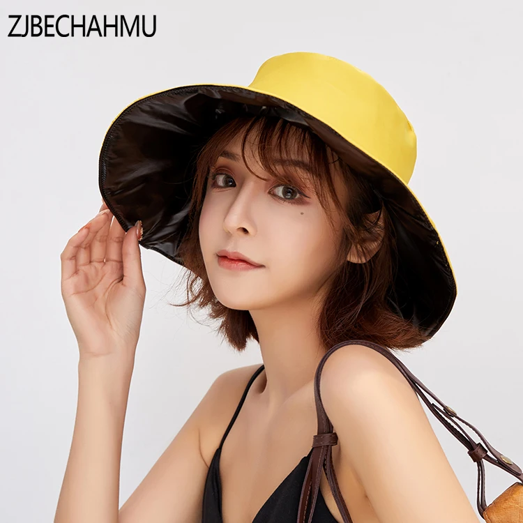 

Fashion Summer Cotton hat women big wide brim beach hat sun hat foldable sun block UV protection panama hat bone chapeu feminino