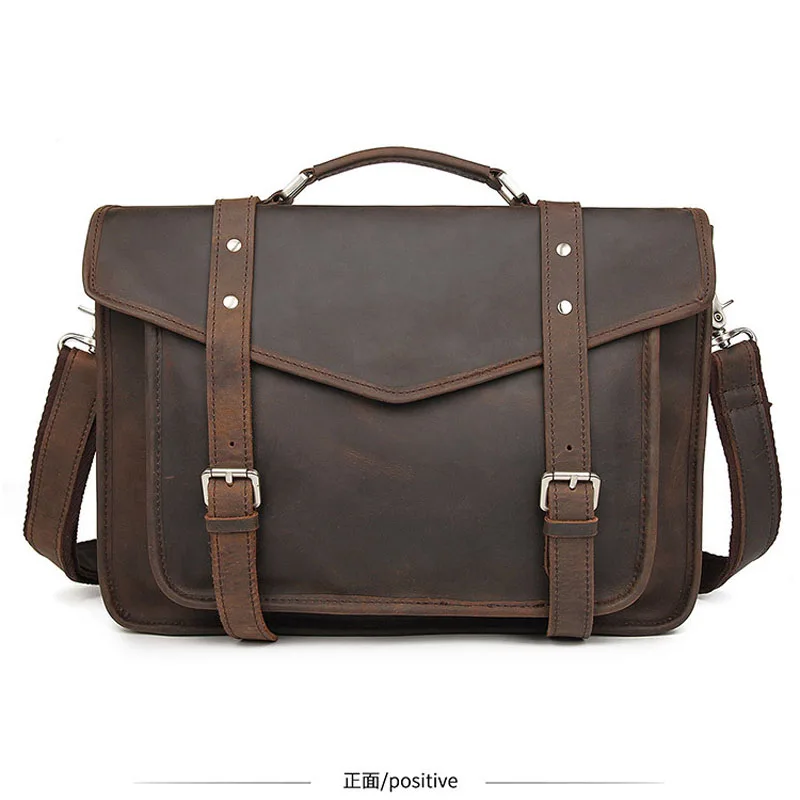 

BOLEKE Men's Briefcase Vintage Crazy Horse Genuine Leather Bag Men Briefcases Male Shoulder Laptop Bag Office Handbags For Man