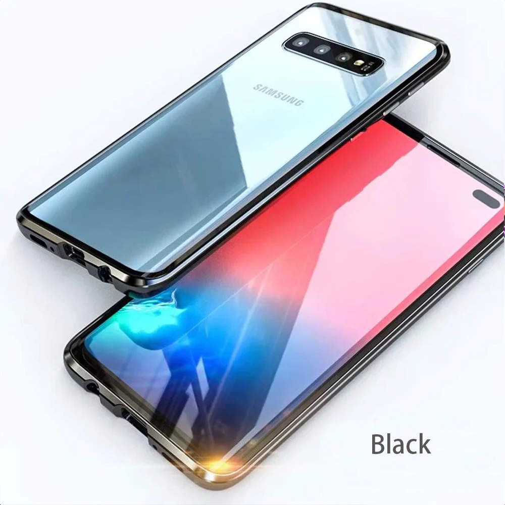 Black 360 полный защитный чехол для samsung Galaxy S8 S9 S10 Plus S10e Note 8 9 Магнитный двусторонний стеклянный металлический адсорбционный чехол - Цвет: Black