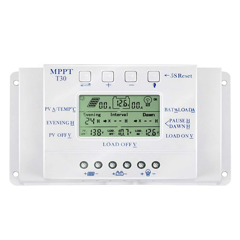Контроллер заряда на солнечной батарее 30A MPPT T30 PWM напряжение настраиваемый ЖК-дисплей светильник и двойной таймер управления 30A 12 В 24 в авто работа