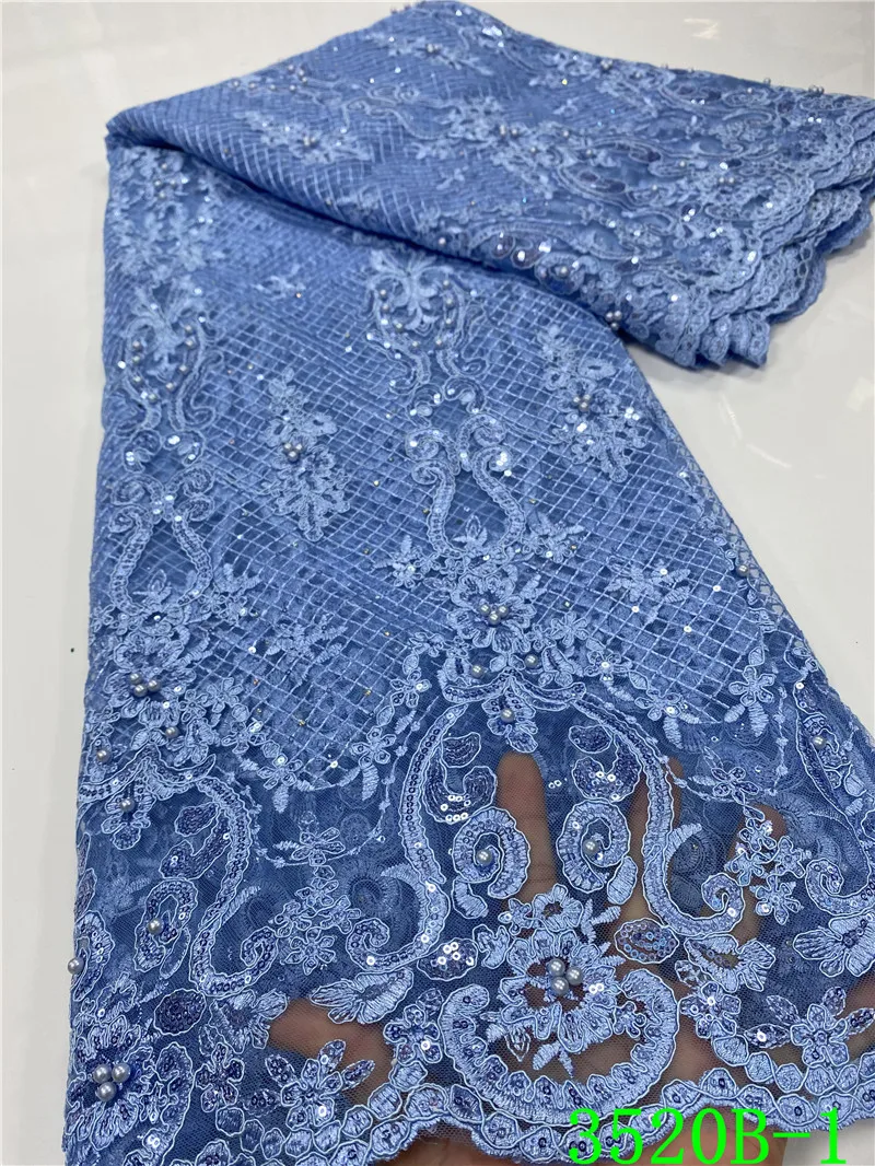 

NIAI African Lace Fabric High Quality French Nigerian Beads Embroidered Tulle Lace Fabric For Wedding XY3520B-1