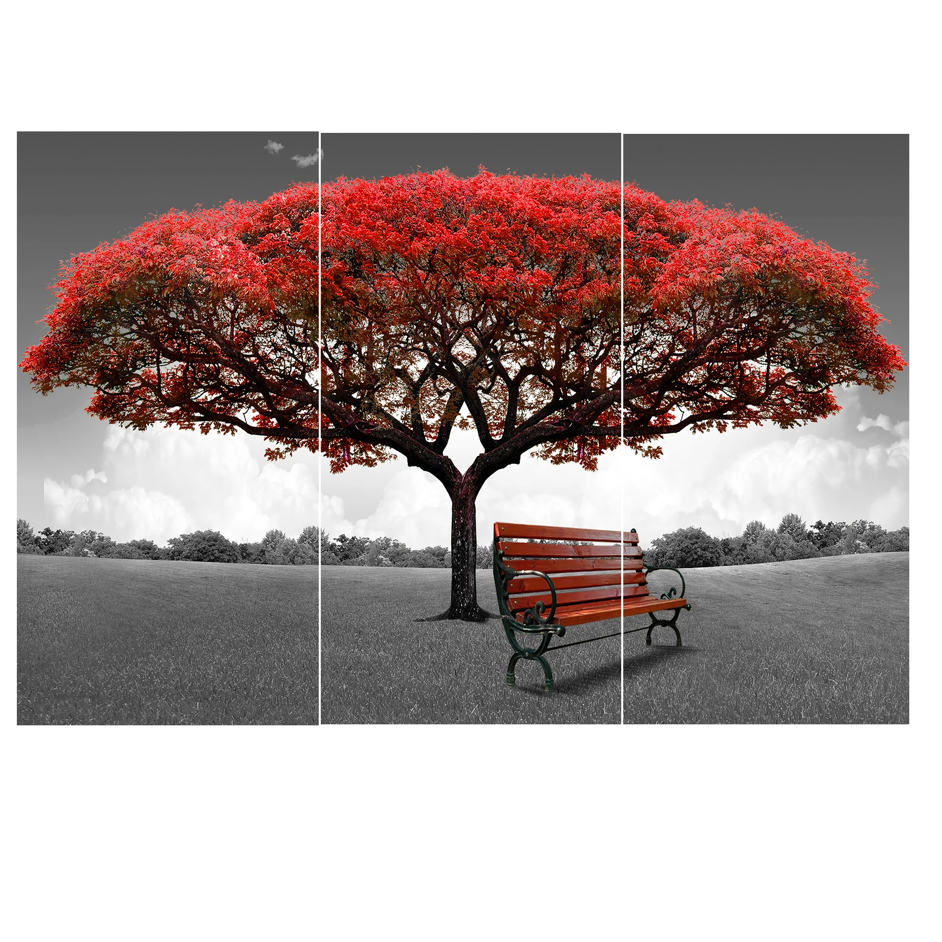 

Home Decor Wall Art Canvas Posters Framewrorks 3 Panel Red Tree Landscape HD Prints Modular Pictures For Living Room Paintings