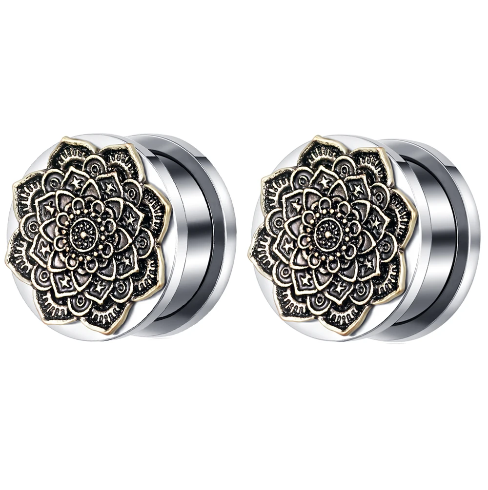 2pcs Multiple Styles Screw Ear Flesh Tunnel Plugs Piercing Retro Flower Orelha Gagues Ear Expander Piercing Body Jewelry 00g 0g