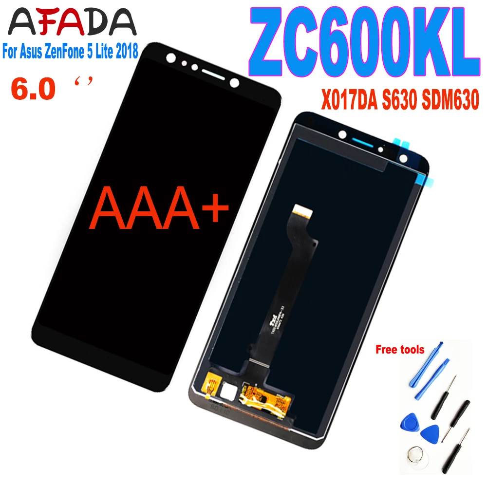 Black Touch Screen Replacement Parts Color : Black DUANDETAO LCD Screen and Digitizer Full Assembly with Frame for Asus ZenFone 5 Lite X017DA ZC600KL S630 SDM630 