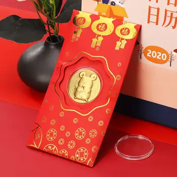 

KICUTE 2020 Chinese Rat Year Red Envelopes New Year Red Pocket With Commemorative Coins Cute Cartoon Design and Bless Words