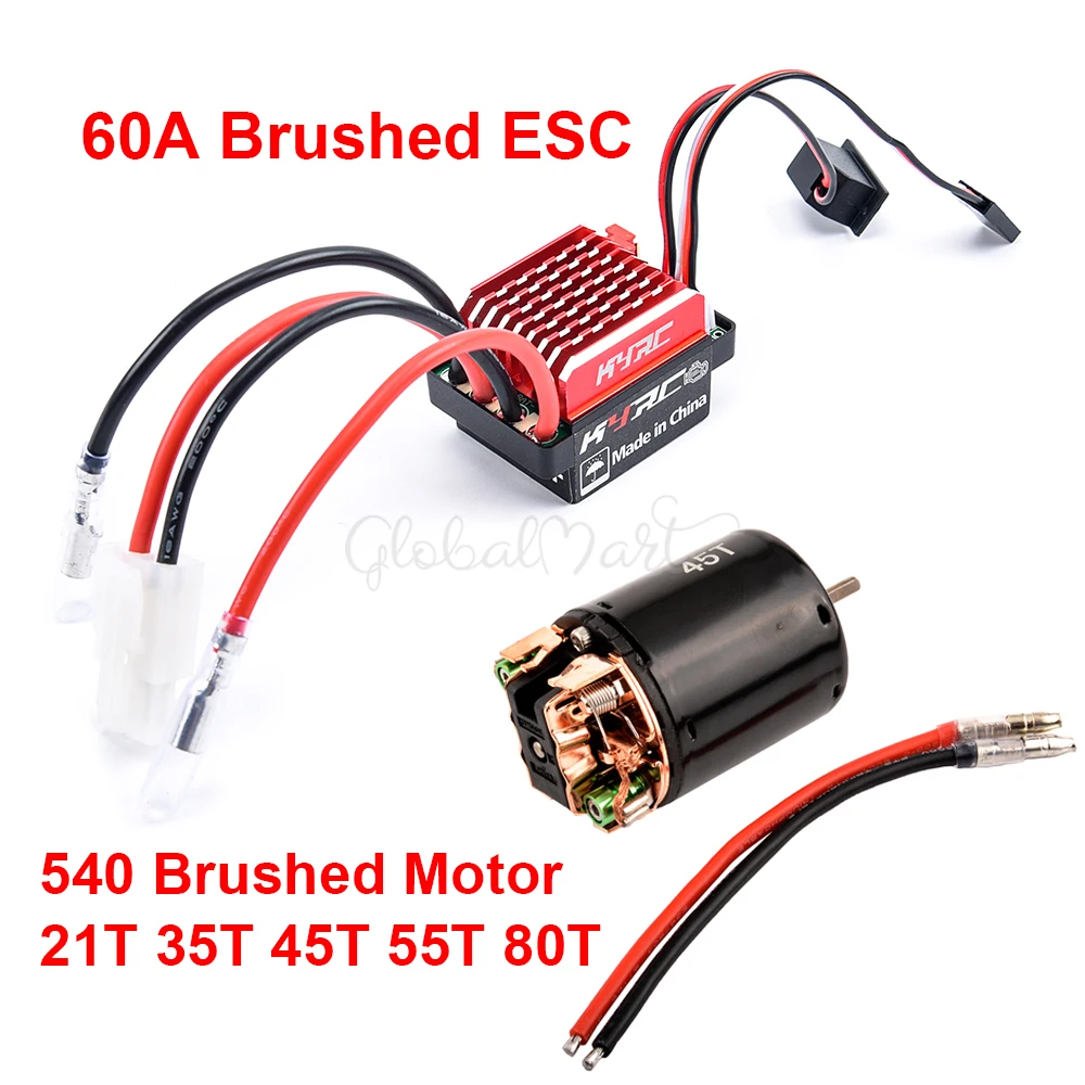 Новый щеточный двигатель 60A ESC + 540 21T 35T 45T 55T 80T для 1/10 1:10 хобби Радиоуправляемый