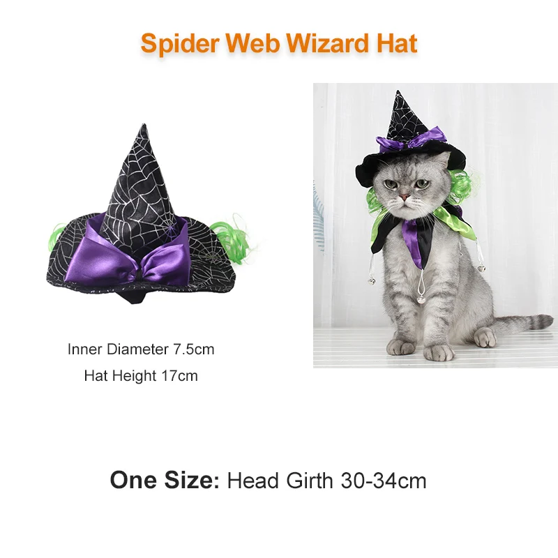 Забавный костюм кошки волшебник на Хэллоуин шляпа Маскировка Аксессуары для кошек Рождественский новогодний костюм для маленькие собаки, питомцы фото реквизит - Цвет: SpiderWeb Wizard Hat