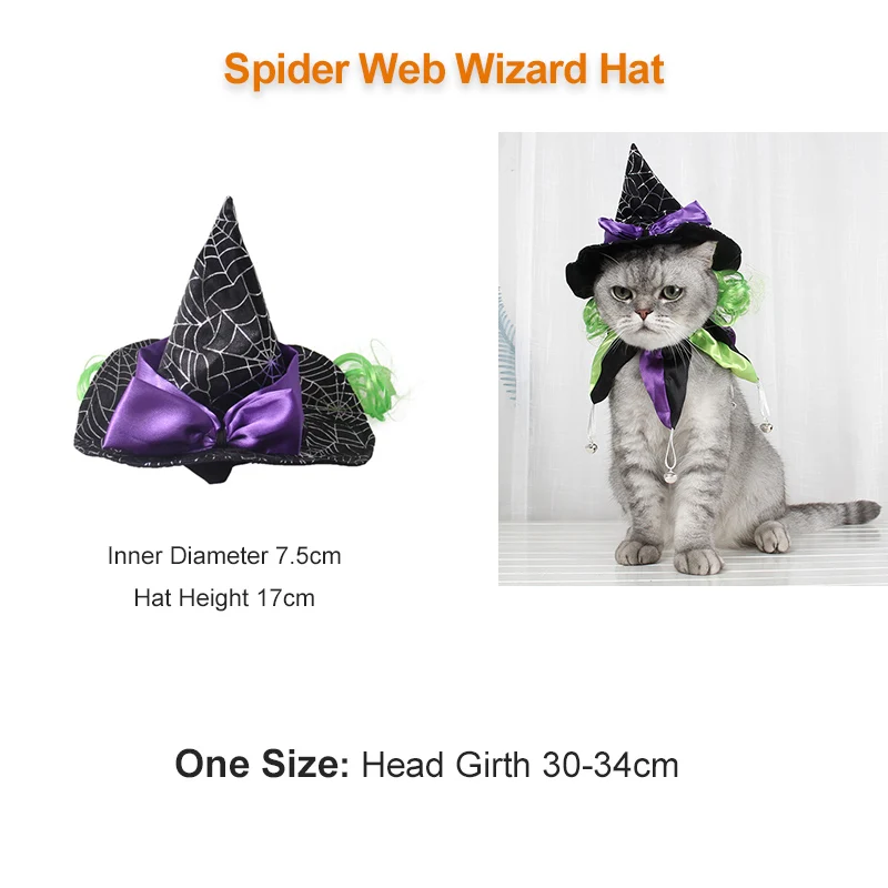 SpiderWeb Wizard Hat Забавный костюм кошки волшебник на Хэллоуин шляпа Маскировка Аксессуары для кошек Рождественский новогодний костюм для маленькие собаки, питомцы фото реквизит - Цвет: SpiderWeb Wizard Hat