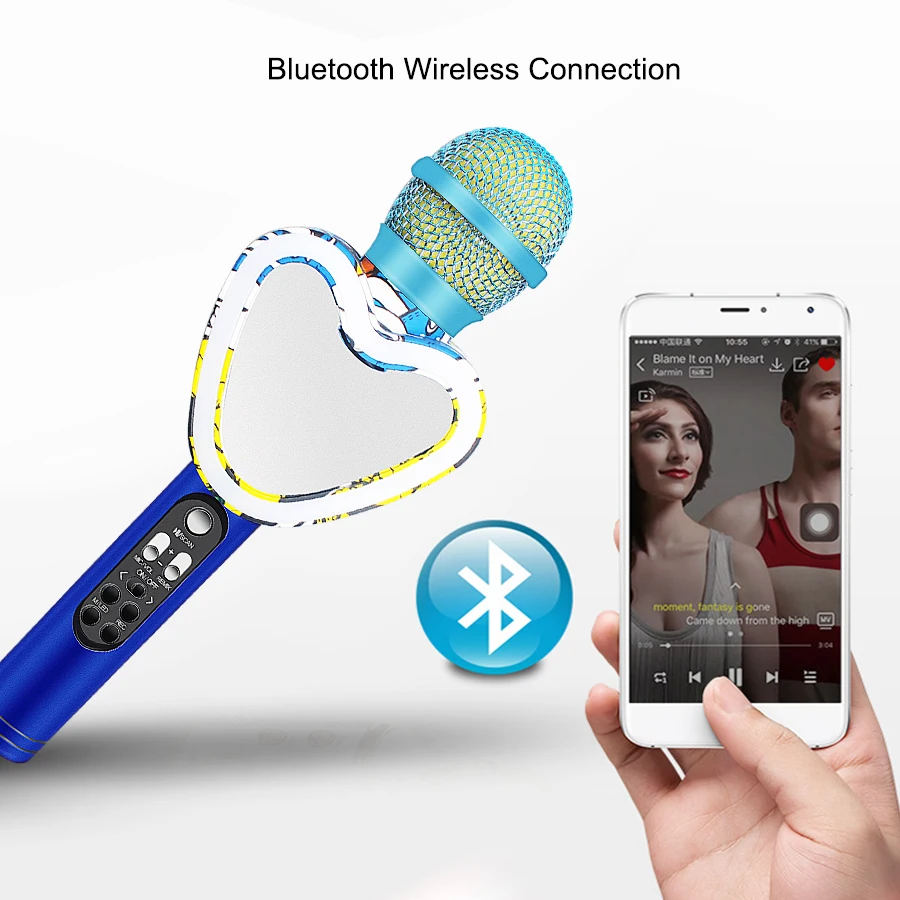 Q5 беспроводной Bluetooth с светодиодный портативный микрофон для смартфона идеальная семья KTV Караоке Пение зеркало микрофон