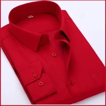 

In the spring of 2020 men's big red long sleeve shirt young married pure color shirt