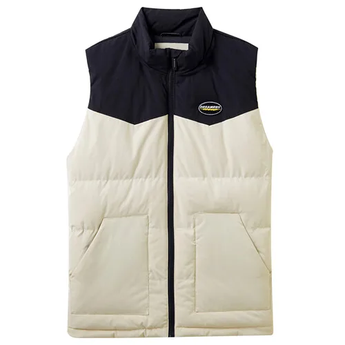Giordano Men Coats Embroidery Stand Collar Contrast Quilted Vest Wrinkle Resistance Zip Front Roupas Masculina 01079741 - Color: 19Khaki