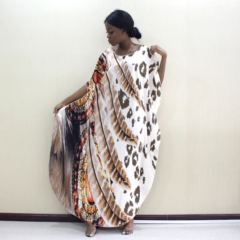 Богемные леопардовые африканские платья для женщин Свободные рукав «летучая мышь» осеннее платье Макси
