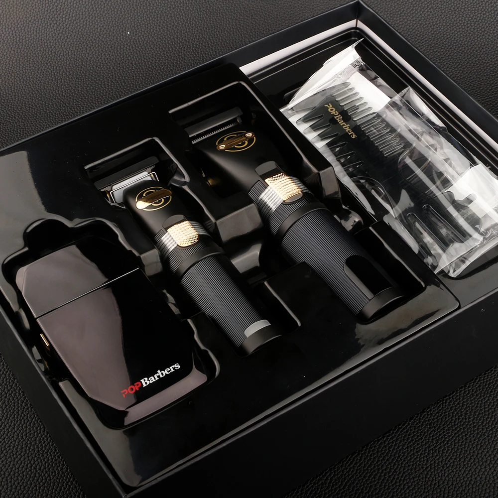 Luxury POP Barbers Hair Clippers Set Professionsl Electric 3pcs Clipper Trimmer Shaver Set Hair Cutting Machine For Hairdresser