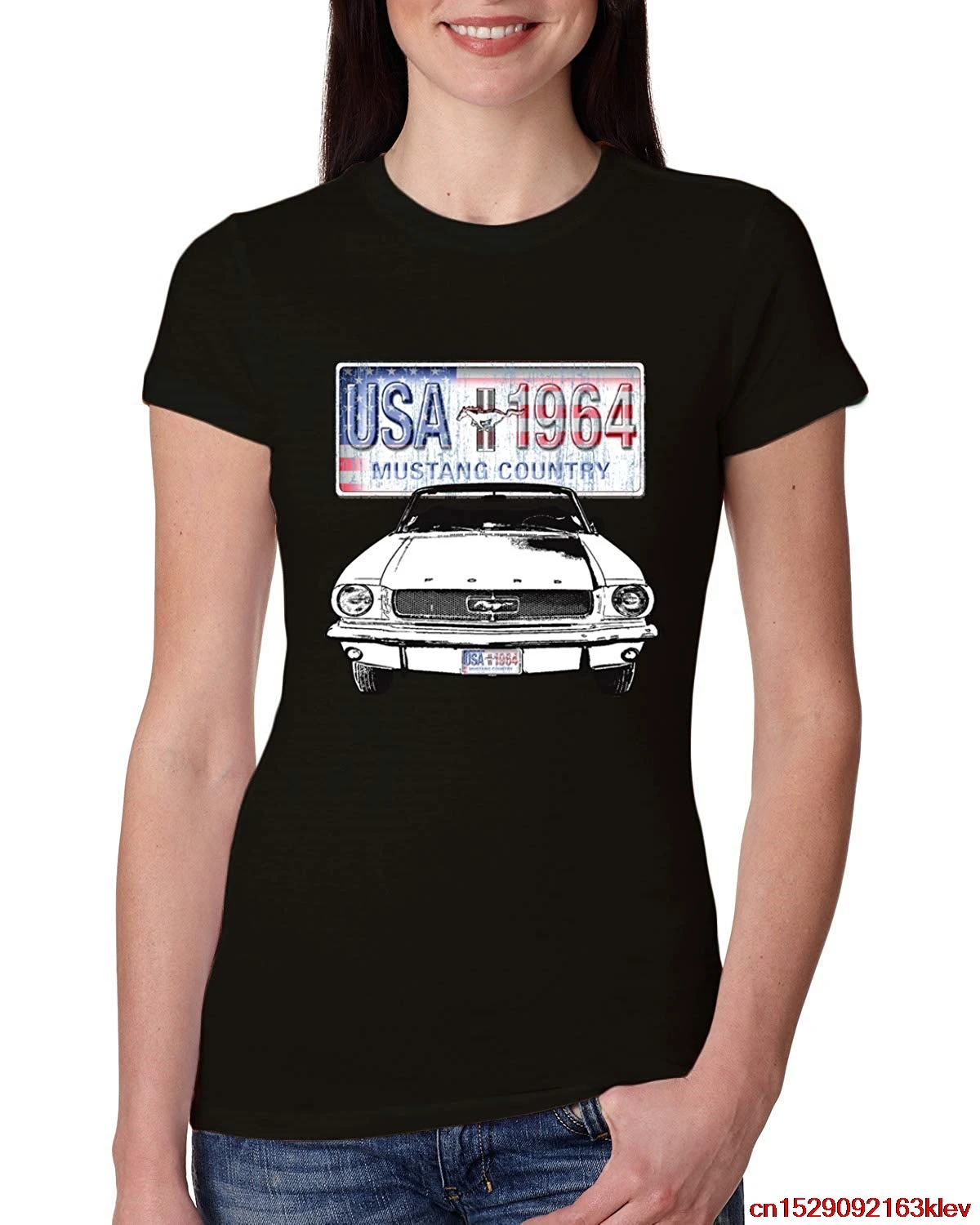 Ford Mustang Country USA 1964 Vintage American License Plate | Womens Cars and Trucks Junior Fit Tee Unisex men women t shirt