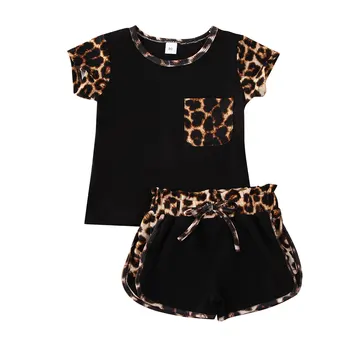 

1-6Y Toddler Kid Baby Girls Leopard Clothing Set Summer Short Sleeve T shirt + Shorts Casual Kid Costumes Outfits