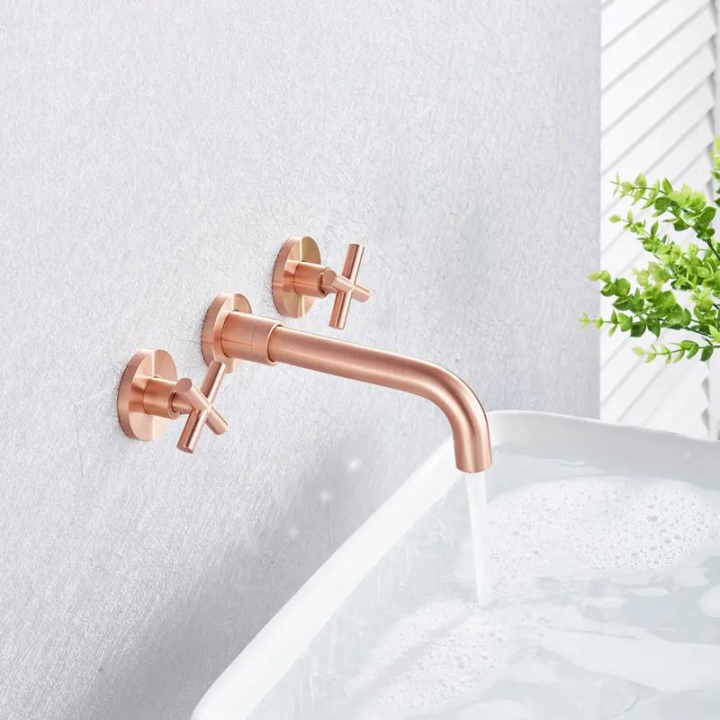 rose gold Матовый золотой соединитель, Скрытый кран для раковины, кран для горячей и холодной воды, смеситель, настенное крепление, вращающийся носик - Цвет: rose gold
