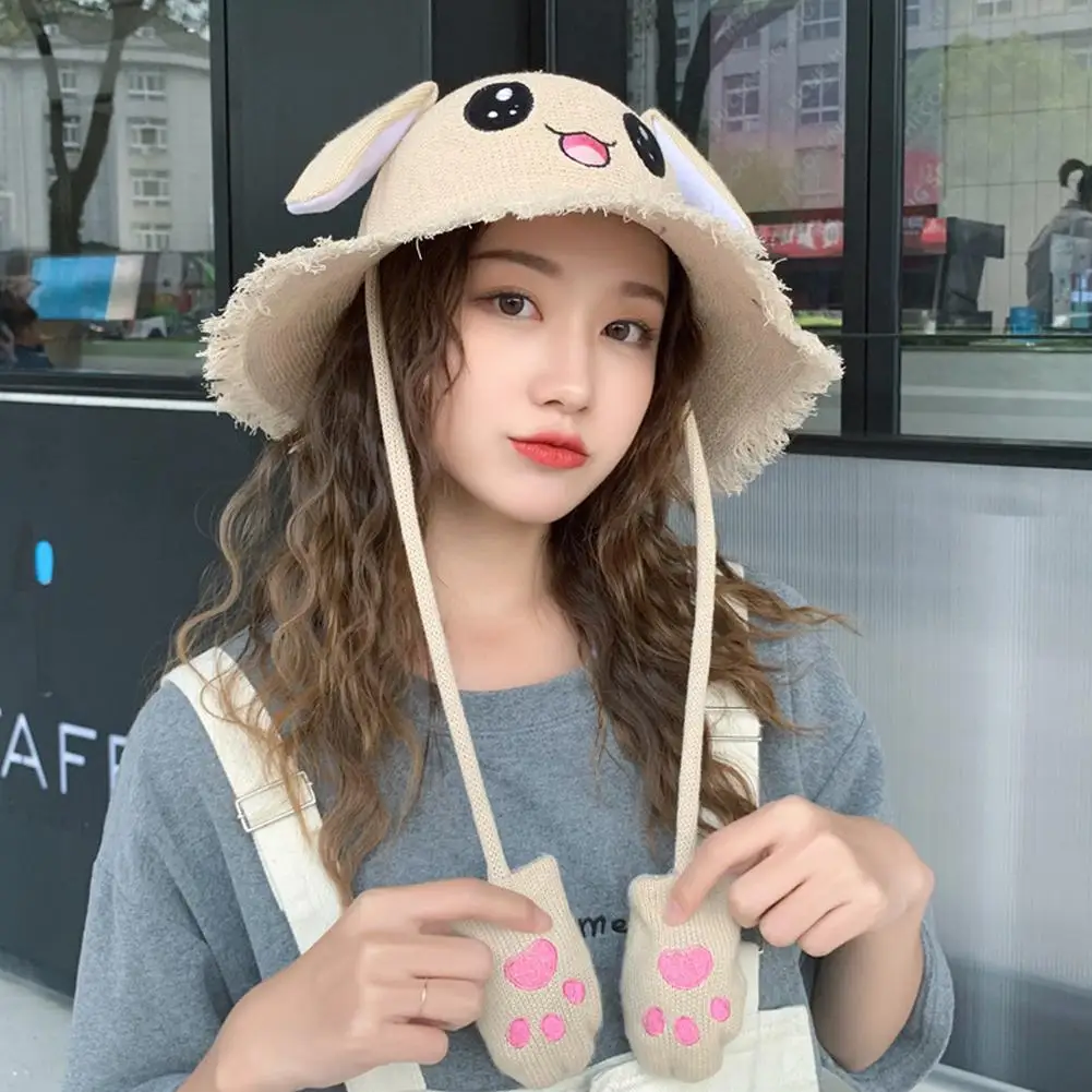 DSstyles 1 шт. ухо будет перемещать sunhat хлопок вязать шляпа может двигаться Уши милый кролик Sunhat