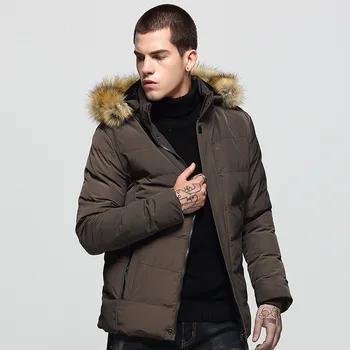 

Hooded Casual Winter Jacket Men New Solid Color Men's Down Cotton Jacket Fur Collar Zipper Pocket Coat men Fashion Warm Parkas