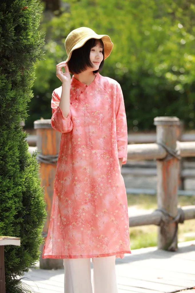 Женские весенне-осенние платья Qipao с тремя четвертями Cheongsam женские платья с принтом Doube платья с ярусами