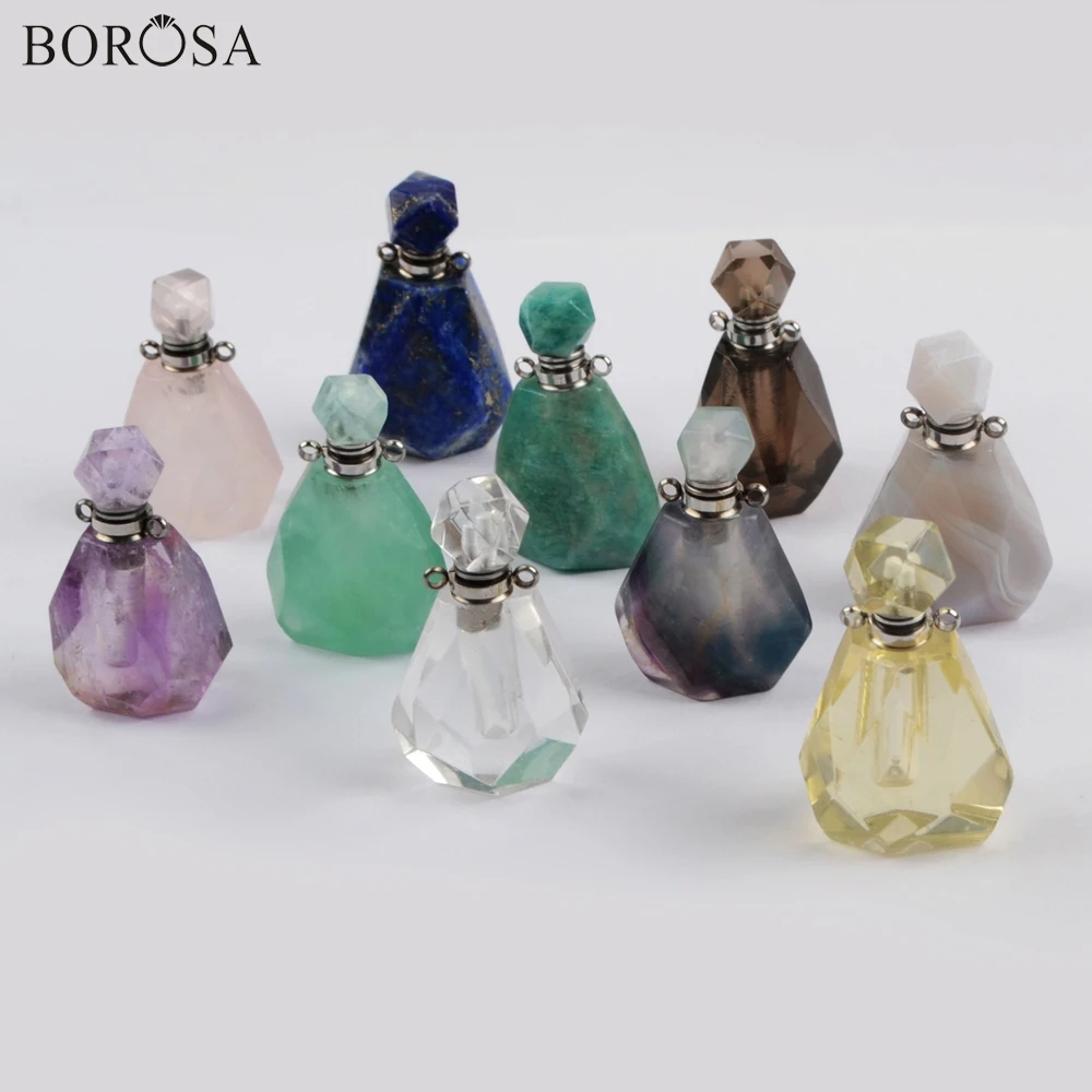 

BOROSA 3/5 шт флакон духов ограненный природный камень соединители розовые кварцевые двойные подвески для ожерелья украшения ювелирных изделий WX1018