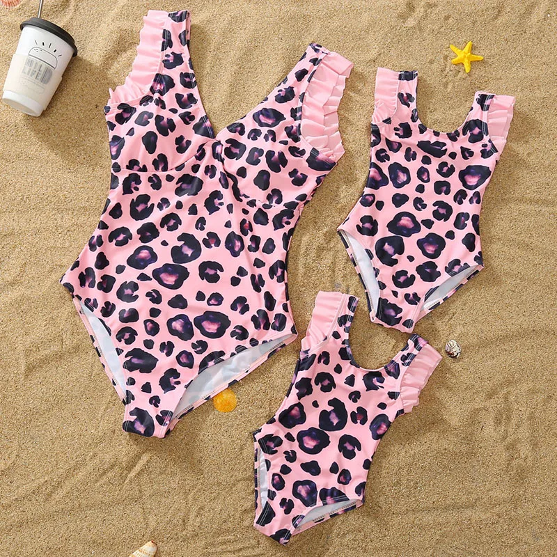 Bañador para madre e hija, traje de baño para mamá y yo, Bikini con estampado de leopardo, ropa a juego para Familia, ropa para bebé