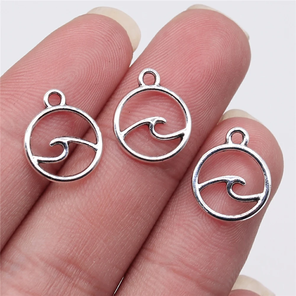 Charms-Pendant Jewelry-Findings WYSIWYG Waves DIY Silver-Color Antique 12x12mm 40pcs