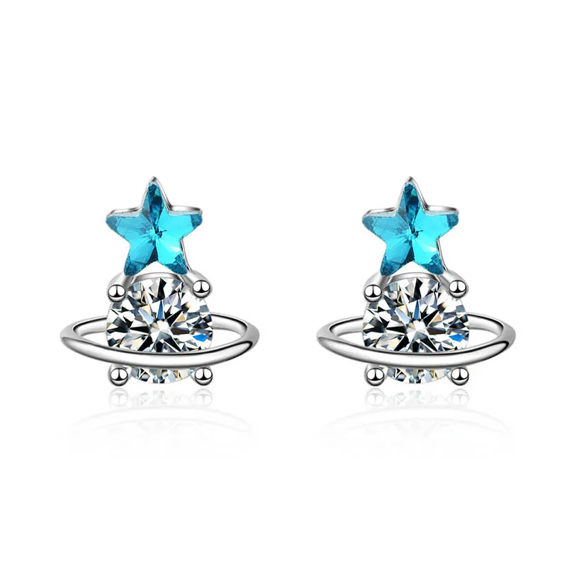 Bague Ringen серьги, ювелирные изделия с голубыми кристаллами океана, маленькая звезда, серьги с кисточками для женщин, 925 пробы серебряные ювелирные изделия, лучший подарок