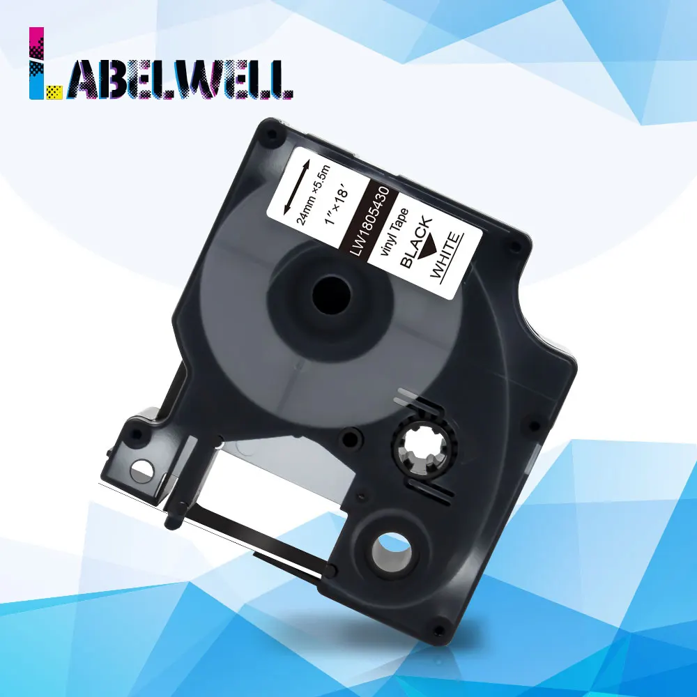 Labelwell 1pcs 24mm 1805430 compatible for dymo Rhino IND Vinyl Label black on white 5000 5200 6000 4200 | Компьютеры и офис